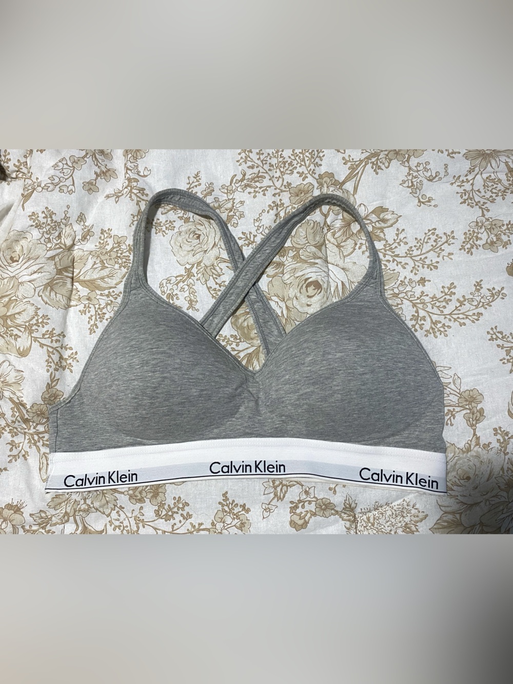 Calvin Klein Grey Logo Band Cross-Back Sports Bra Size Large